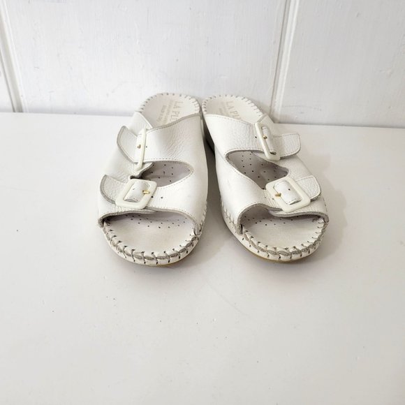 La Plume White Leather Slip On Sandals Made in Italy - Picture 3 of 7
